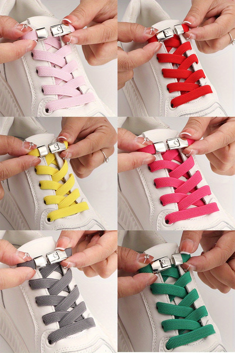 1pair Women's Polyester Laces Sneaker Accessories, White No Laces With Buckles