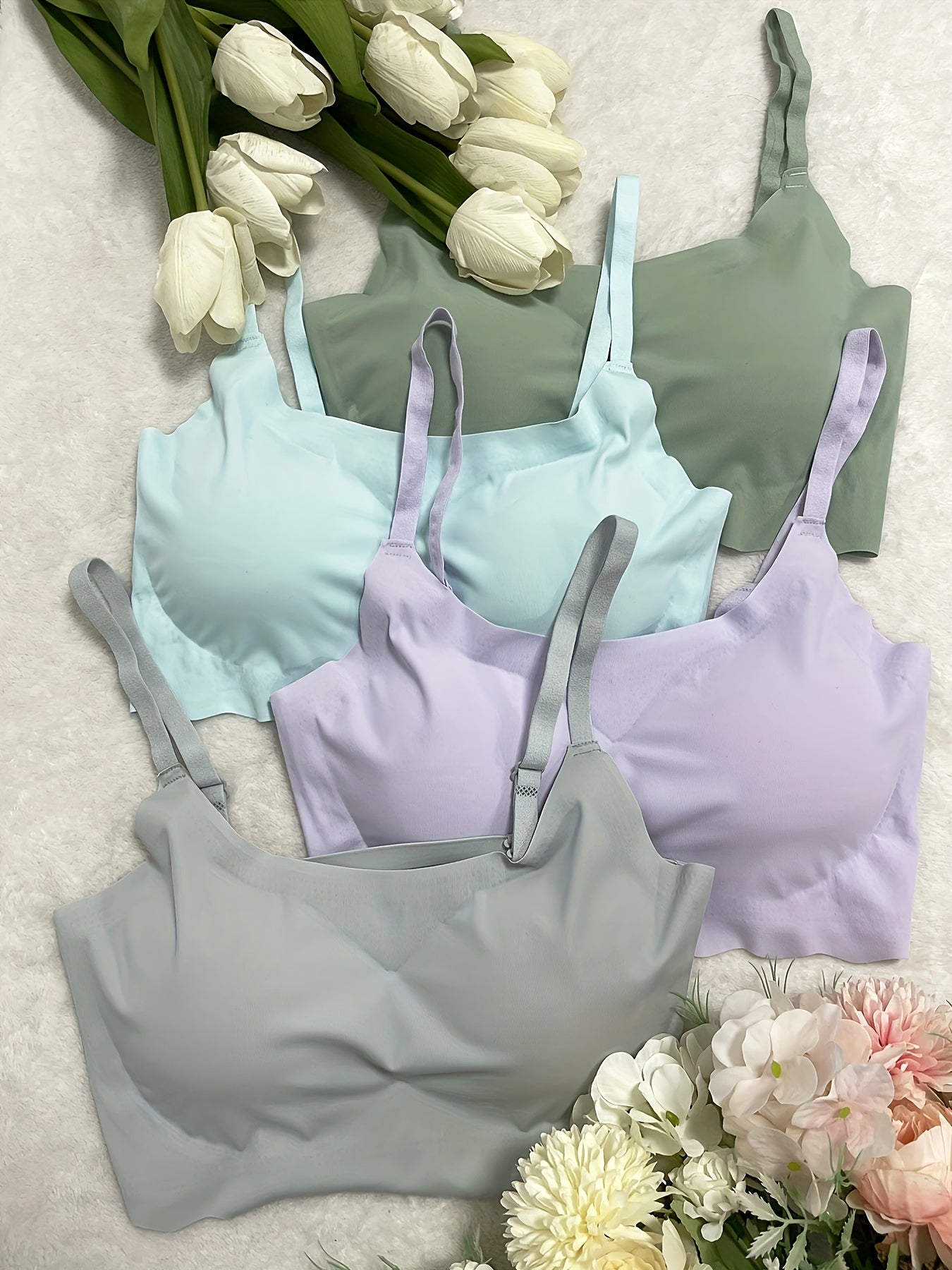 4pcs Seamless Solid Comfortable Bralettes, Adjustable Straps Wireless Intimates Bra for Women's Lingerie & Underwear