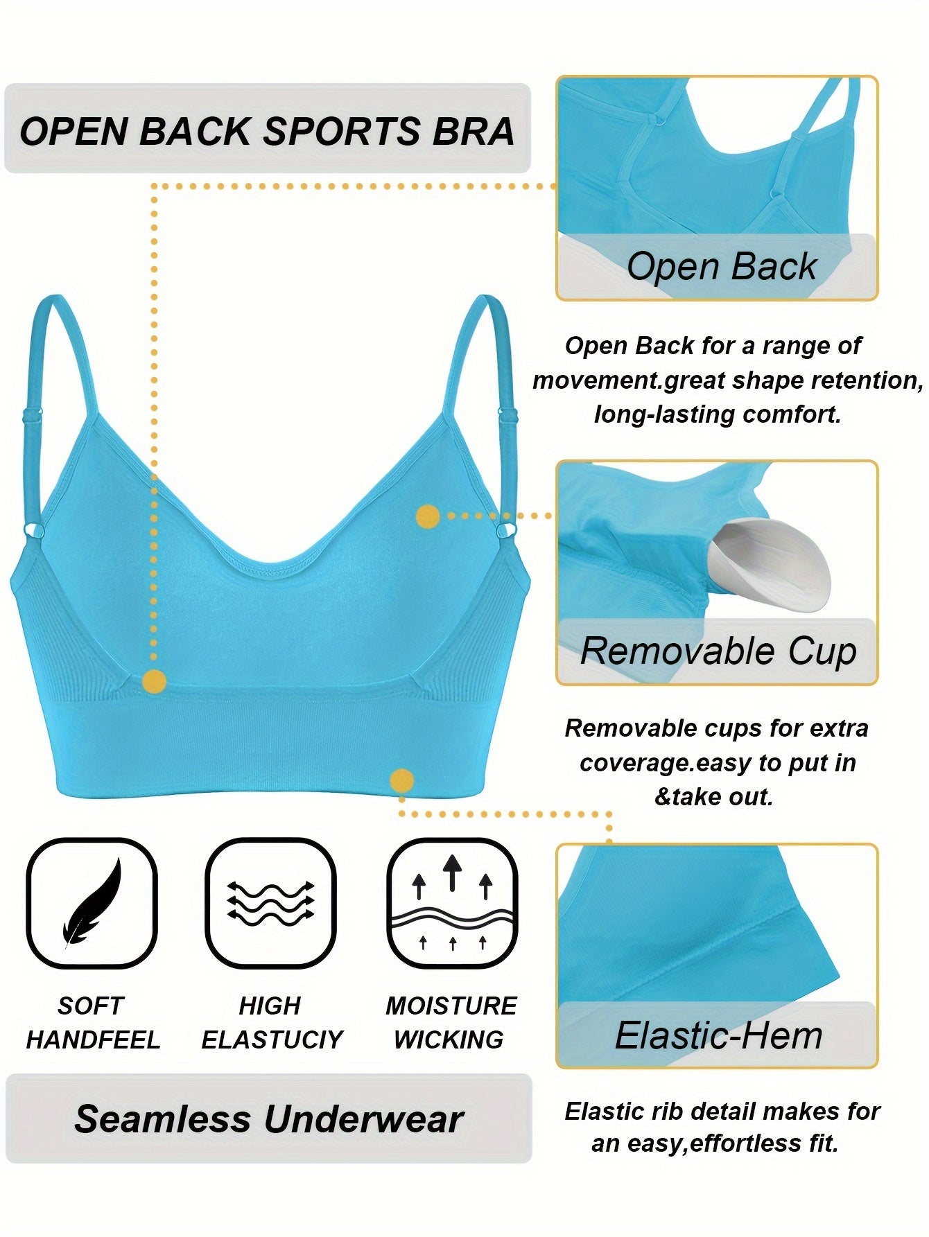 ComfyFit Solid Ribbed Sports Bra - Sports Bras for Women, Breathable Workout Fitness Intimates, Lingerie and Underwear with Superior Comfort and Support