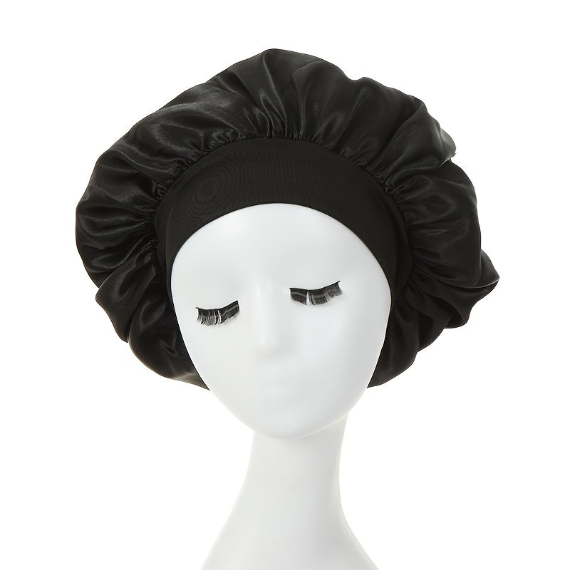 1pc Silky Satin Bonnet for Curly Hair - Wide Band Night Sleep Cap for Girls and Women - Soft and Comfortable Hair Cover for Sleeping and Styling