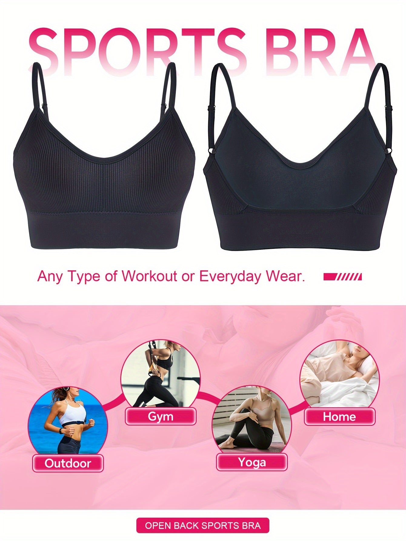 ComfyFit Solid Ribbed Sports Bra - Sports Bras for Women, Breathable Workout Fitness Intimates, Lingerie and Underwear with Superior Comfort and Support