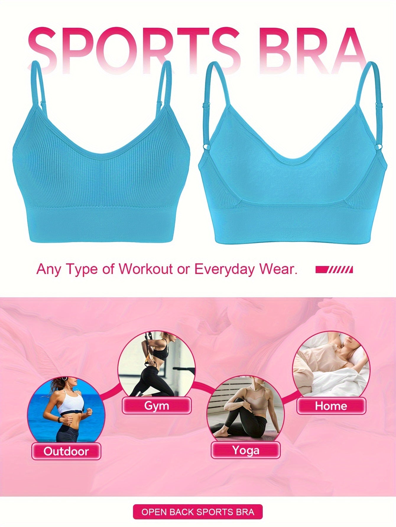 ComfyFit Solid Ribbed Sports Bra - Sports Bras for Women, Breathable Workout Fitness Intimates, Lingerie and Underwear with Superior Comfort and Support