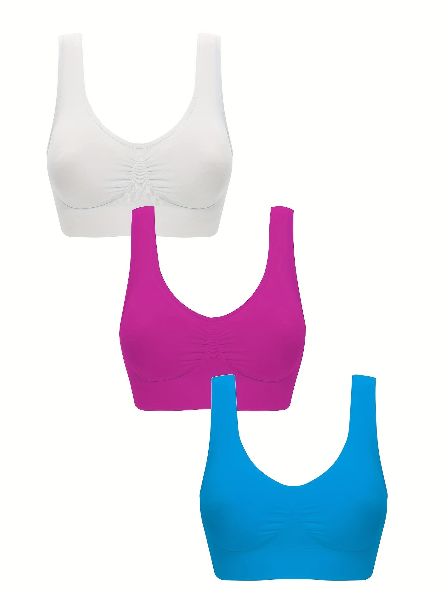 3pcs Wireless Sports Bras, Comfy & Breathable Running Workout Tank Bra, Women's Lingerie & Underwear
