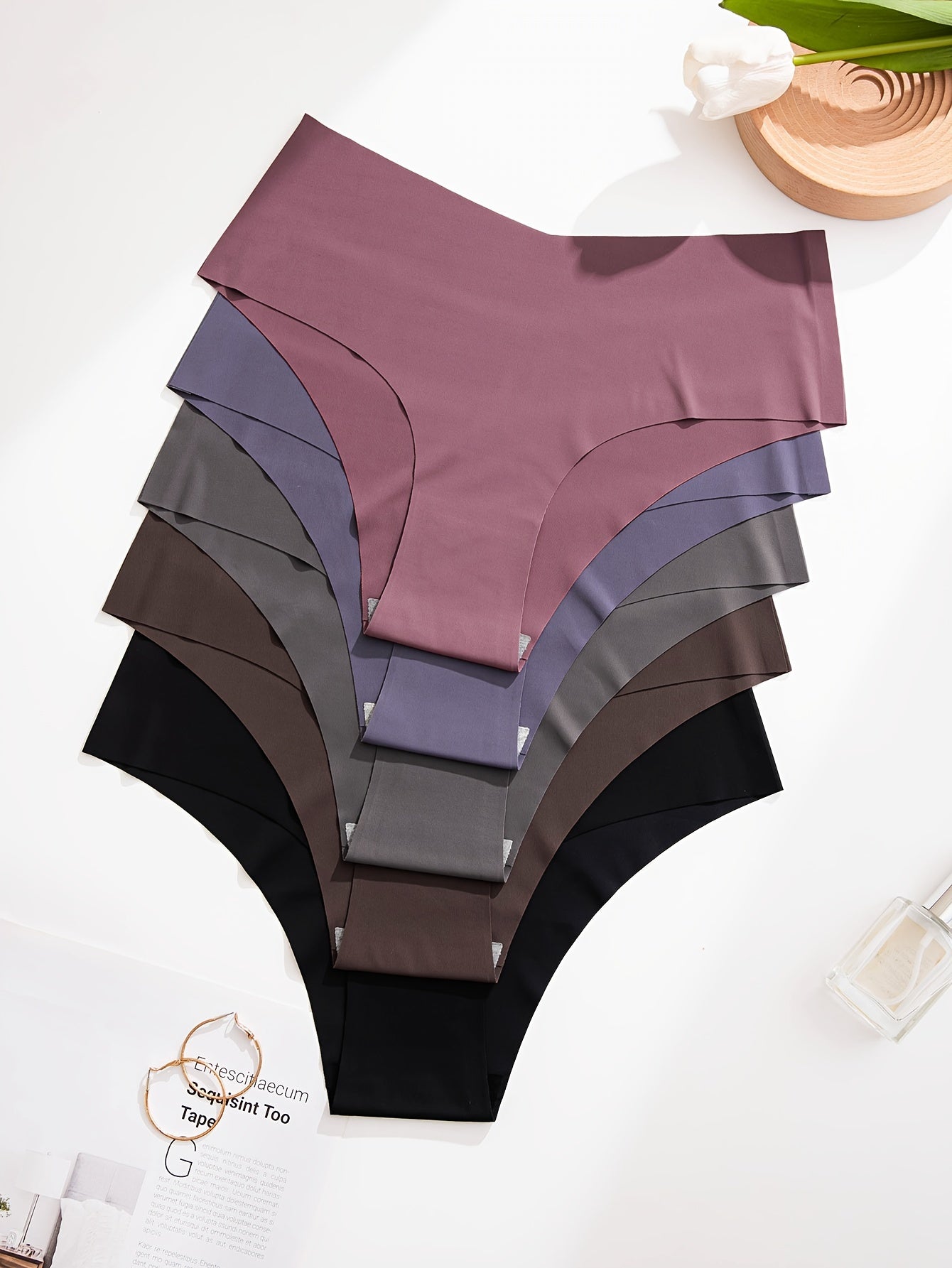 5pcs Women's Seamless Mid-Rise Hipster Panties - Comfortable, Breathable Nylon Blend, Assorted Colors (Brown, Purple, Dark Brown, Light Brown, Beige) | Smooth Finish, Minimalist