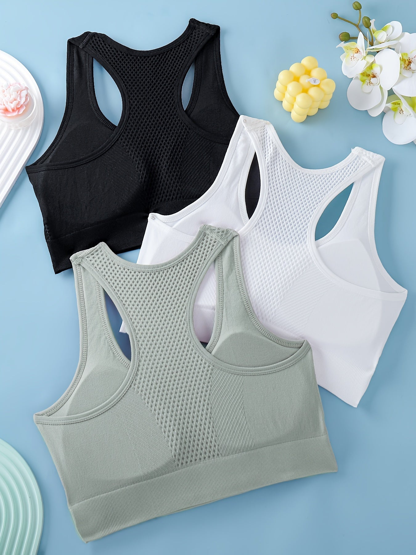 3pcs Sports Bras For Women, Breathable Back Yoga Fitness Running Tank Tops, Outer Wear Vest