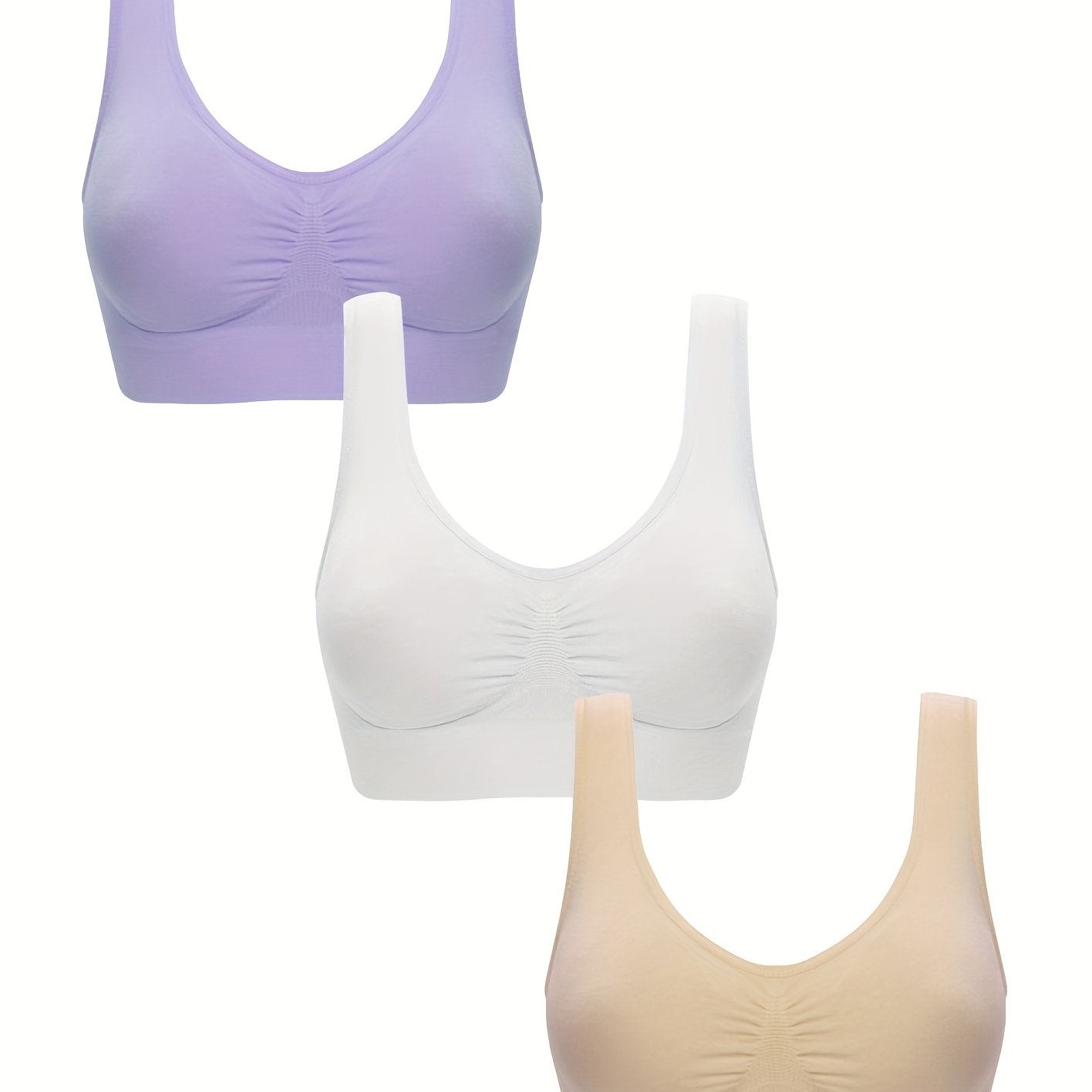3pcs Wireless Sports Bras, Comfy & Breathable Running Workout Tank Bra, Women's Lingerie & Underwear