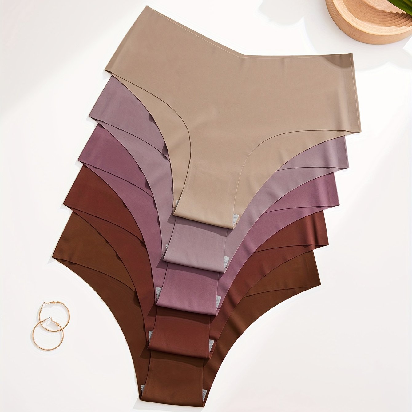 5pcs Women's Seamless Mid-Rise Hipster Panties - Comfortable, Breathable Nylon Blend, Assorted Colors (Brown, Purple, Dark Brown, Light Brown, Beige) | Smooth Finish, Minimalist