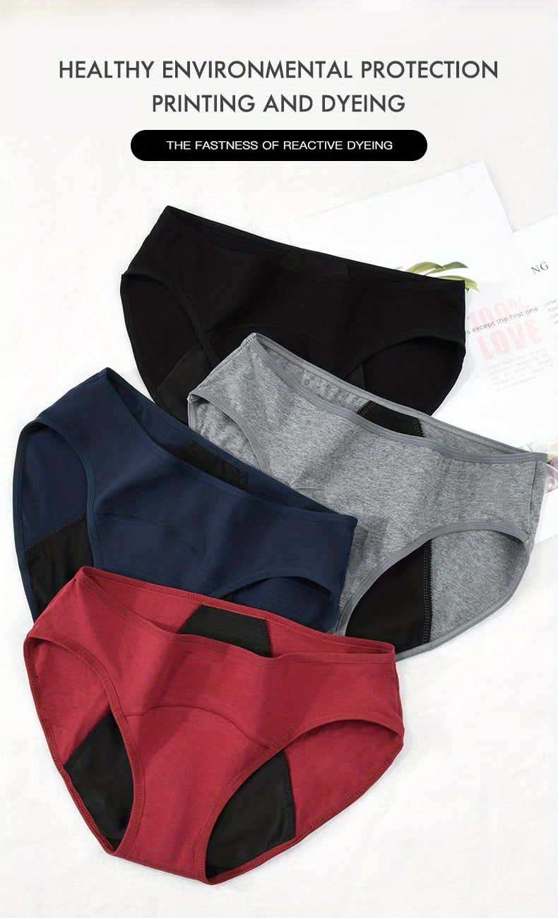 3pcs Simple Period Panties, Comfort Mid-high Waist Physiological Briefs, Breathable Postpartum Panty, Menstruation Panties, Women's Underwear & Lingerie