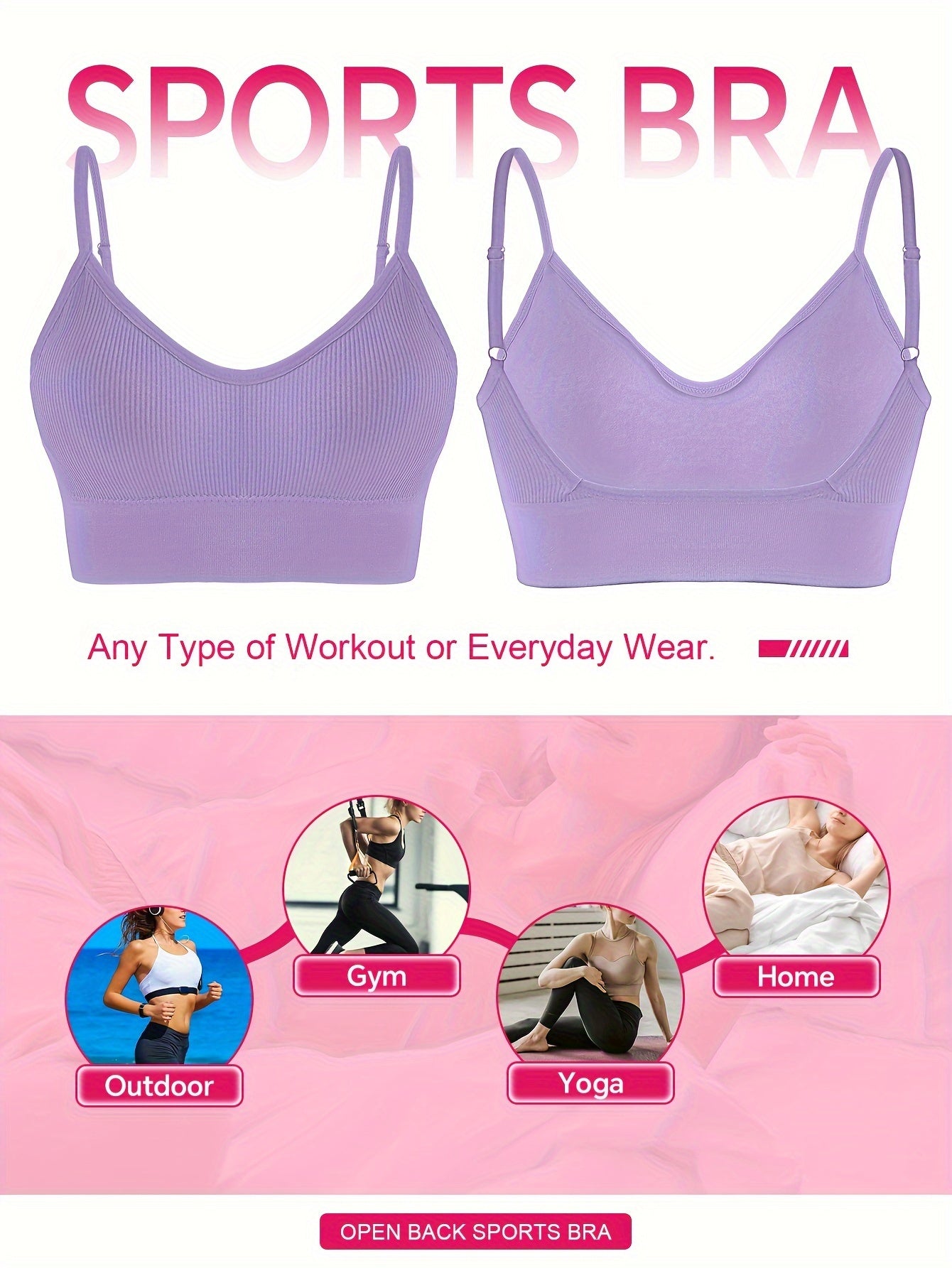 ComfyFit Solid Ribbed Sports Bra - Sports Bras for Women, Breathable Workout Fitness Intimates, Lingerie and Underwear with Superior Comfort and Support