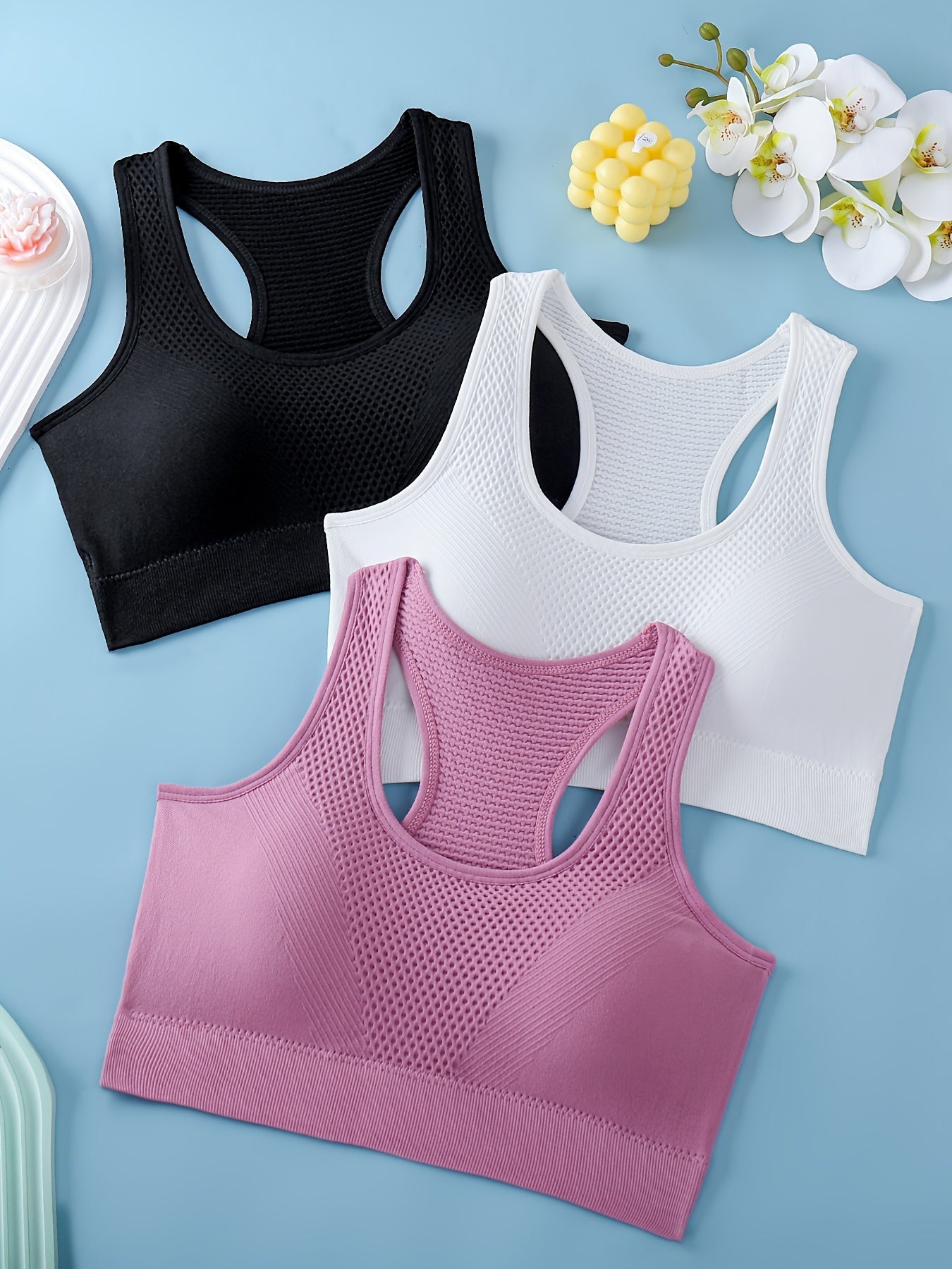 3pcs Sports Bras For Women, Breathable Back Yoga Fitness Running Tank Tops, Outer Wear Vest