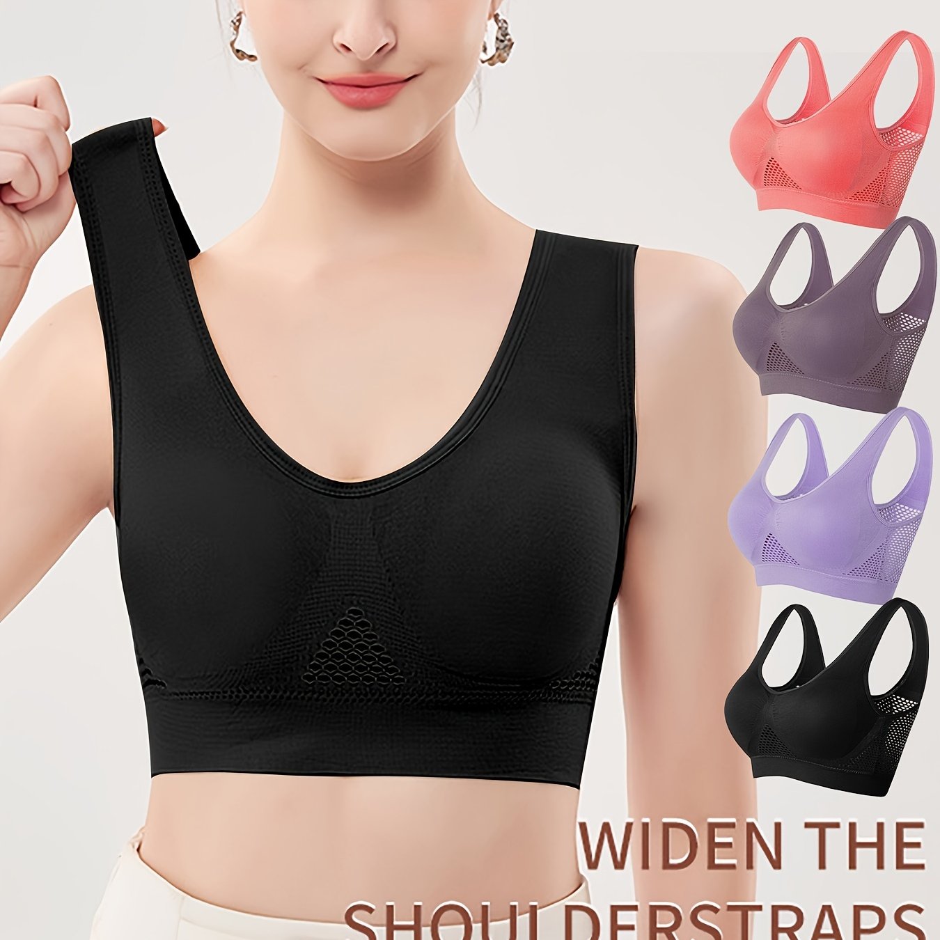 4 Pcs Seamless Push-Up Sports Bras for Women – Breathable Mesh Design, Wireless Comfort – Ideal for Yoga, Gym & Running Activewear