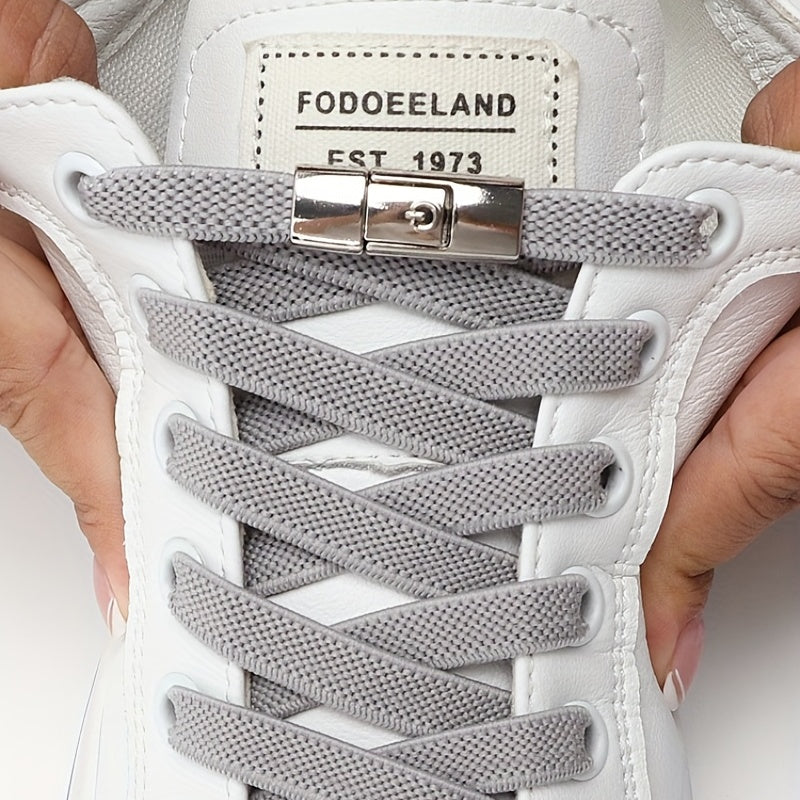 1pair Women's Polyester Laces Sneaker Accessories, White No Laces With Buckles