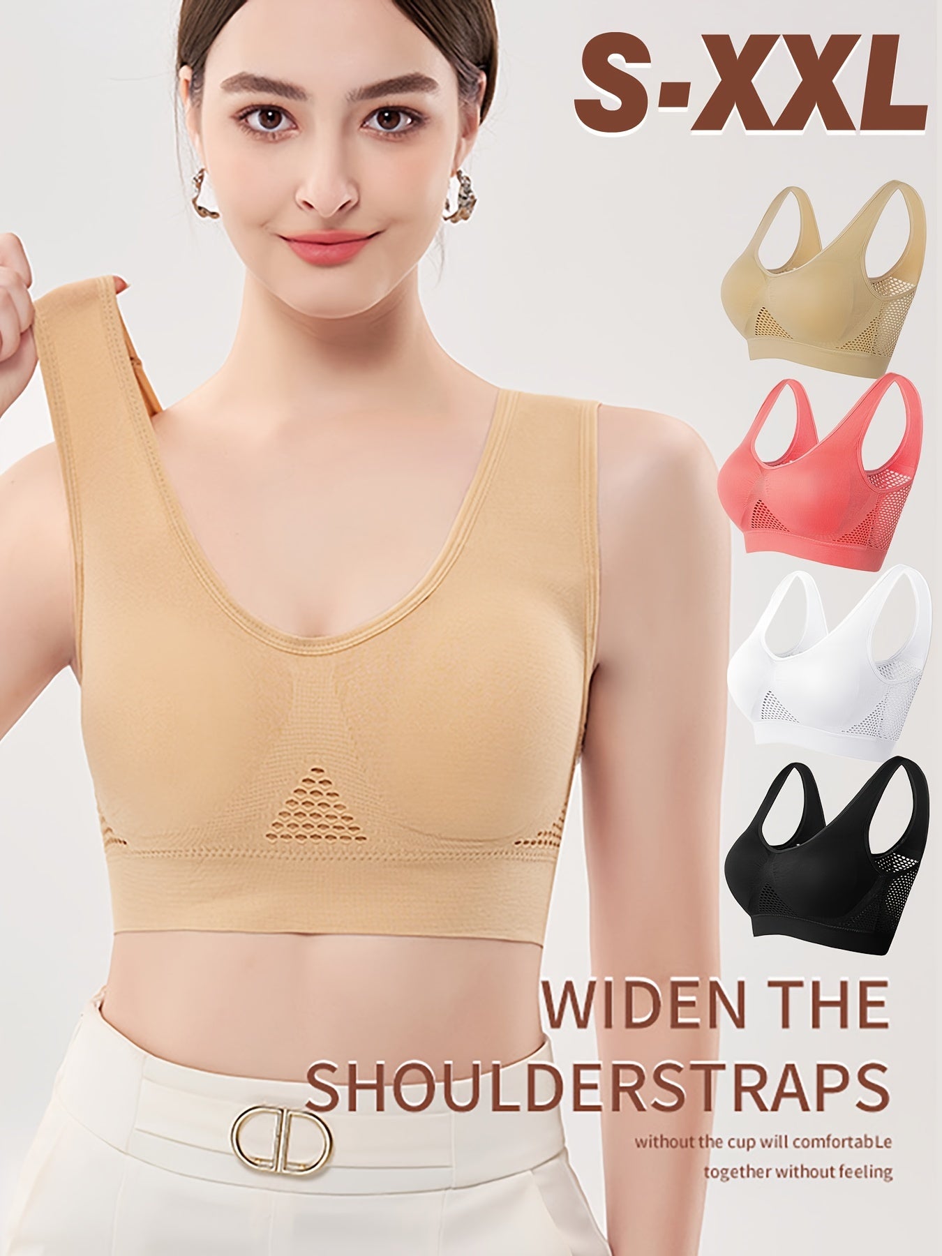 4 Pcs Seamless Push-Up Sports Bras for Women – Breathable Mesh Design, Wireless Comfort – Ideal for Yoga, Gym & Running Activewear