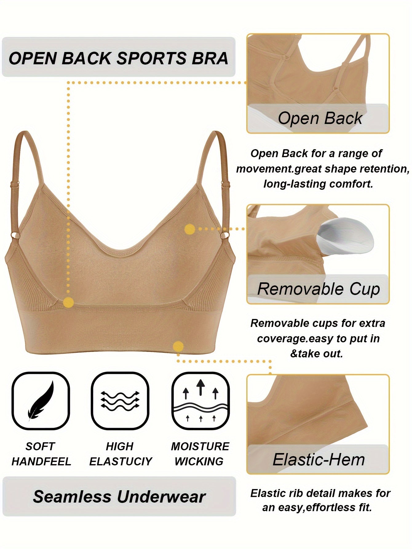 ComfyFit Solid Ribbed Sports Bra - Sports Bras for Women, Breathable Workout Fitness Intimates, Lingerie and Underwear with Superior Comfort and Support