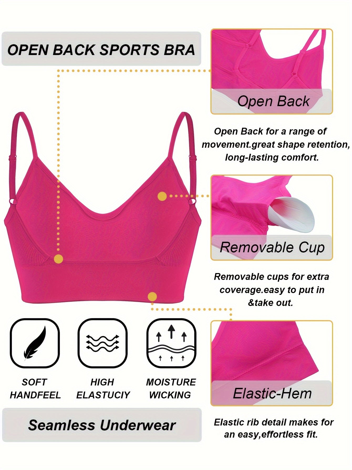 ComfyFit Solid Ribbed Sports Bra - Sports Bras for Women, Breathable Workout Fitness Intimates, Lingerie and Underwear with Superior Comfort and Support