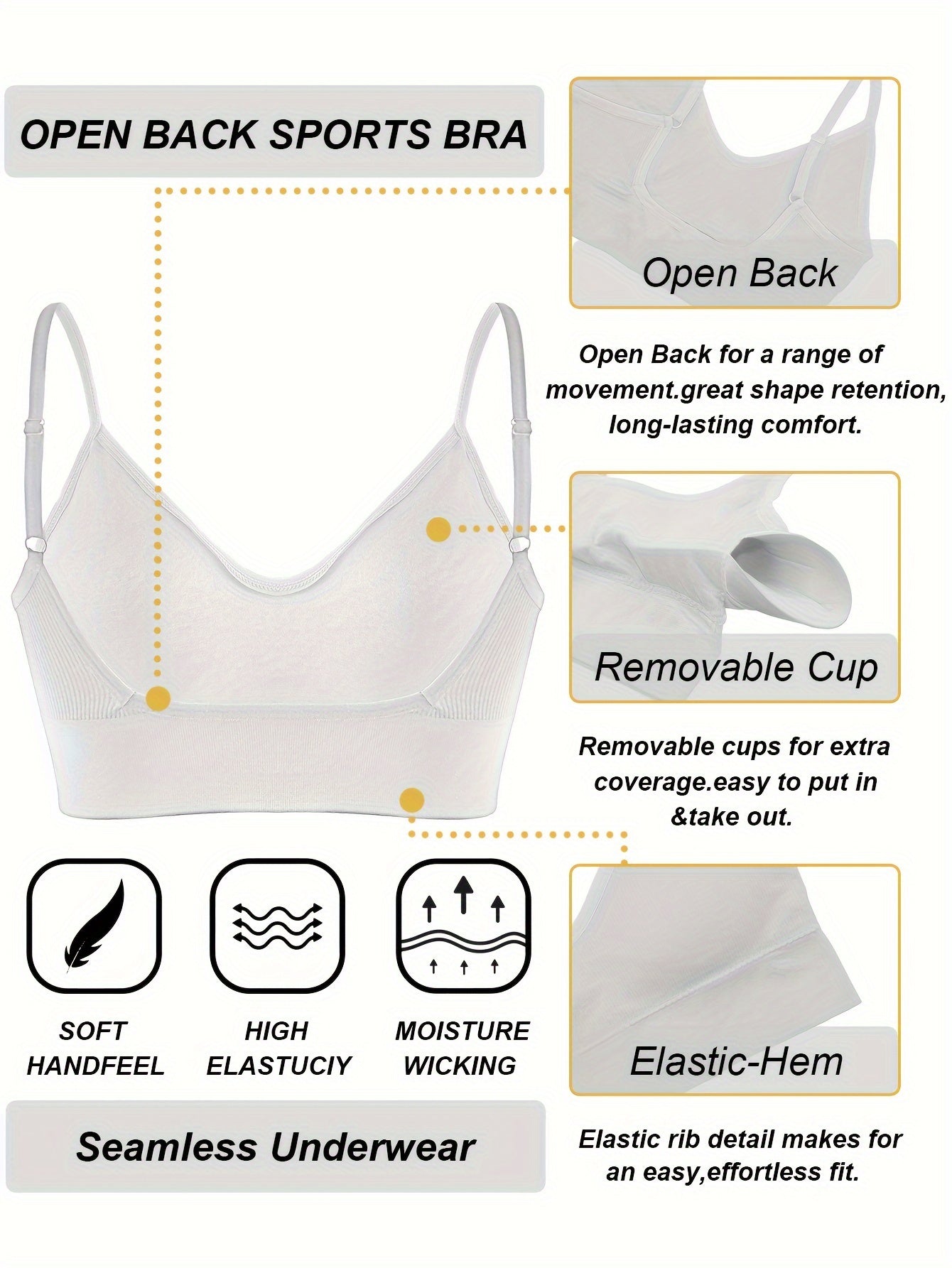ComfyFit Solid Ribbed Sports Bra - Sports Bras for Women, Breathable Workout Fitness Intimates, Lingerie and Underwear with Superior Comfort and Support