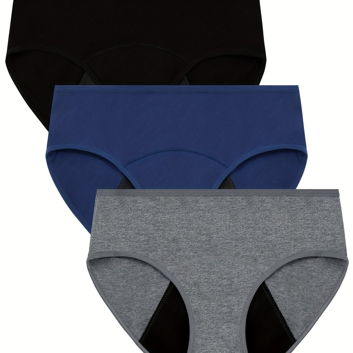 3pcs Simple Period Panties, Comfort Mid-high Waist Physiological Briefs, Breathable Postpartum Panty, Menstruation Panties, Women's Underwear & Lingerie