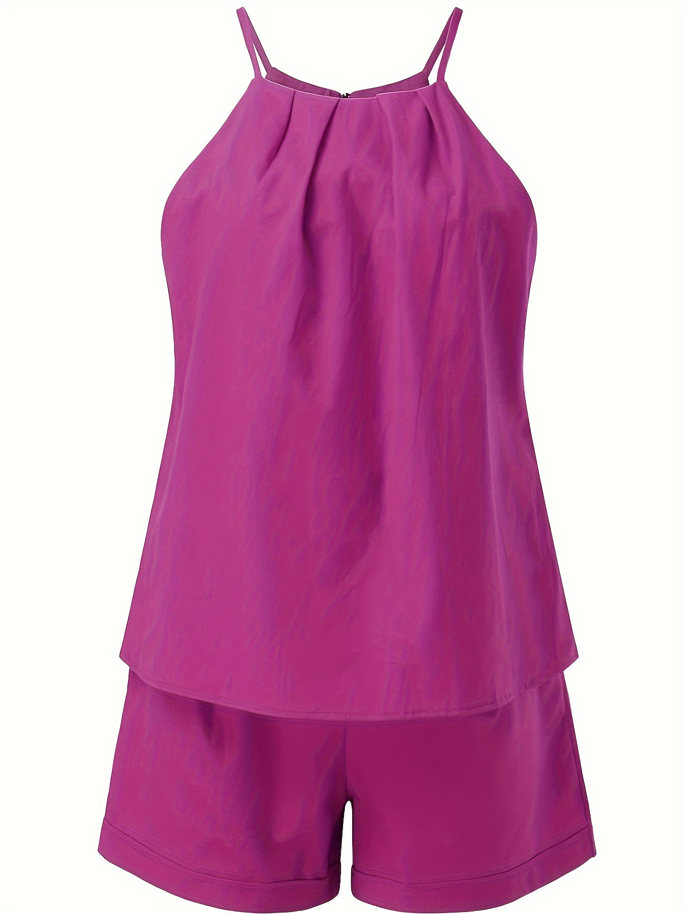 Sleeveless Two-piece Set - Solid Casual Outfits, Pocket Shorts & Top - Women's Clothing