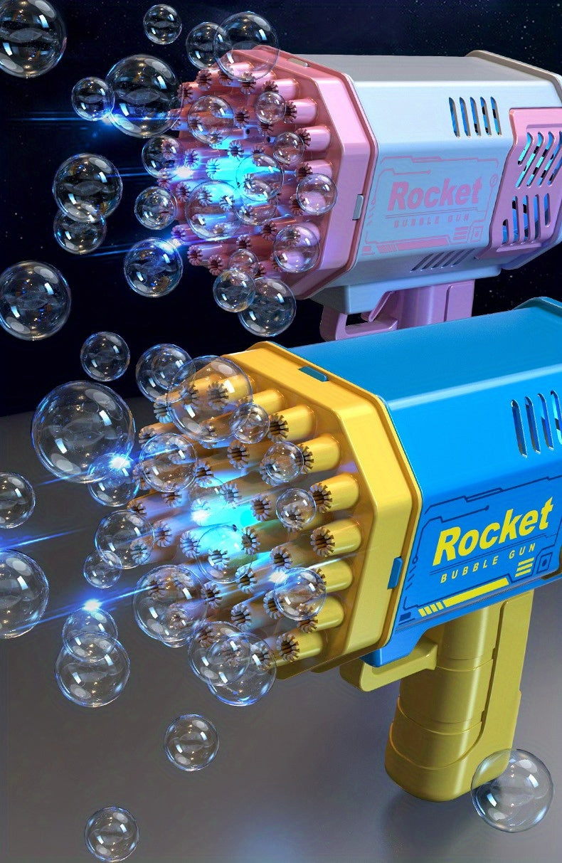 One Pack Of Children's 40 Holes Rocket Launcher Handheld Portable Electric Automatic Bubble Gun LED Light For Boys And Girls Gathering Party Birthday Halloween Christmas Gift Carnival