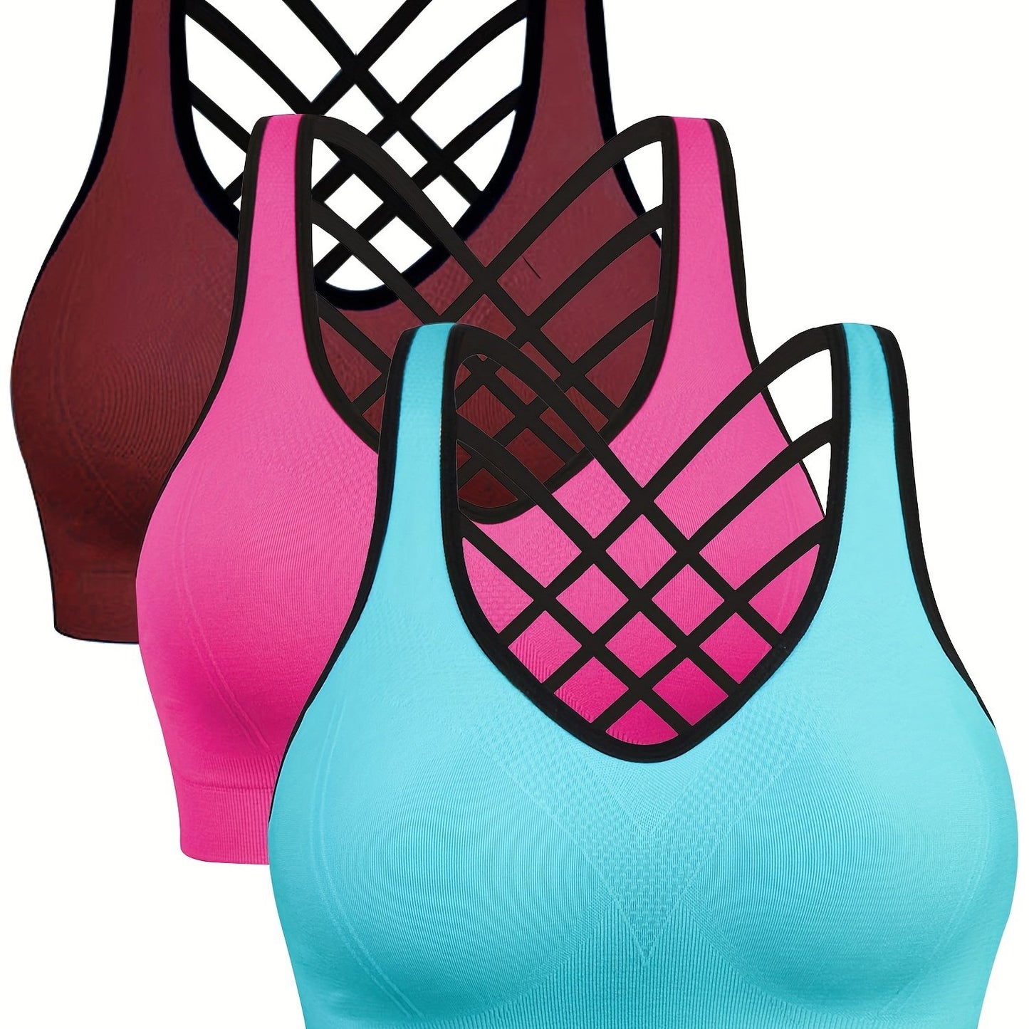 3pcs Criss Cross Back Sports Bras, Comfy & Breathable versatile Fitness Tank Bra, Women's Lingerie & Underwear