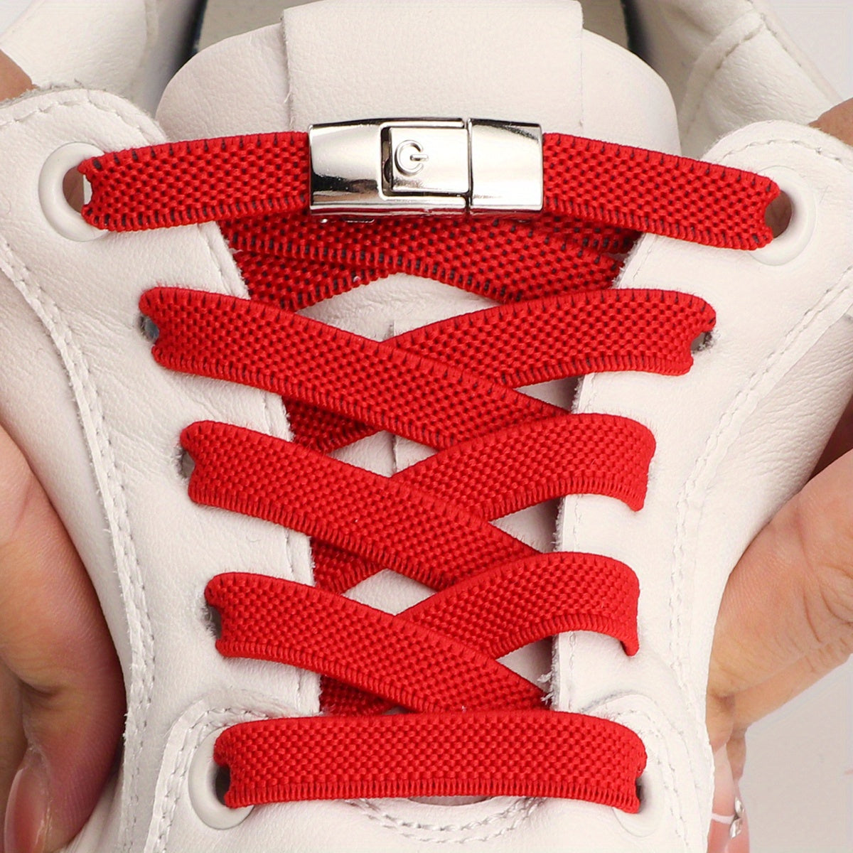 1pair Women's Polyester Laces Sneaker Accessories, White No Laces With Buckles