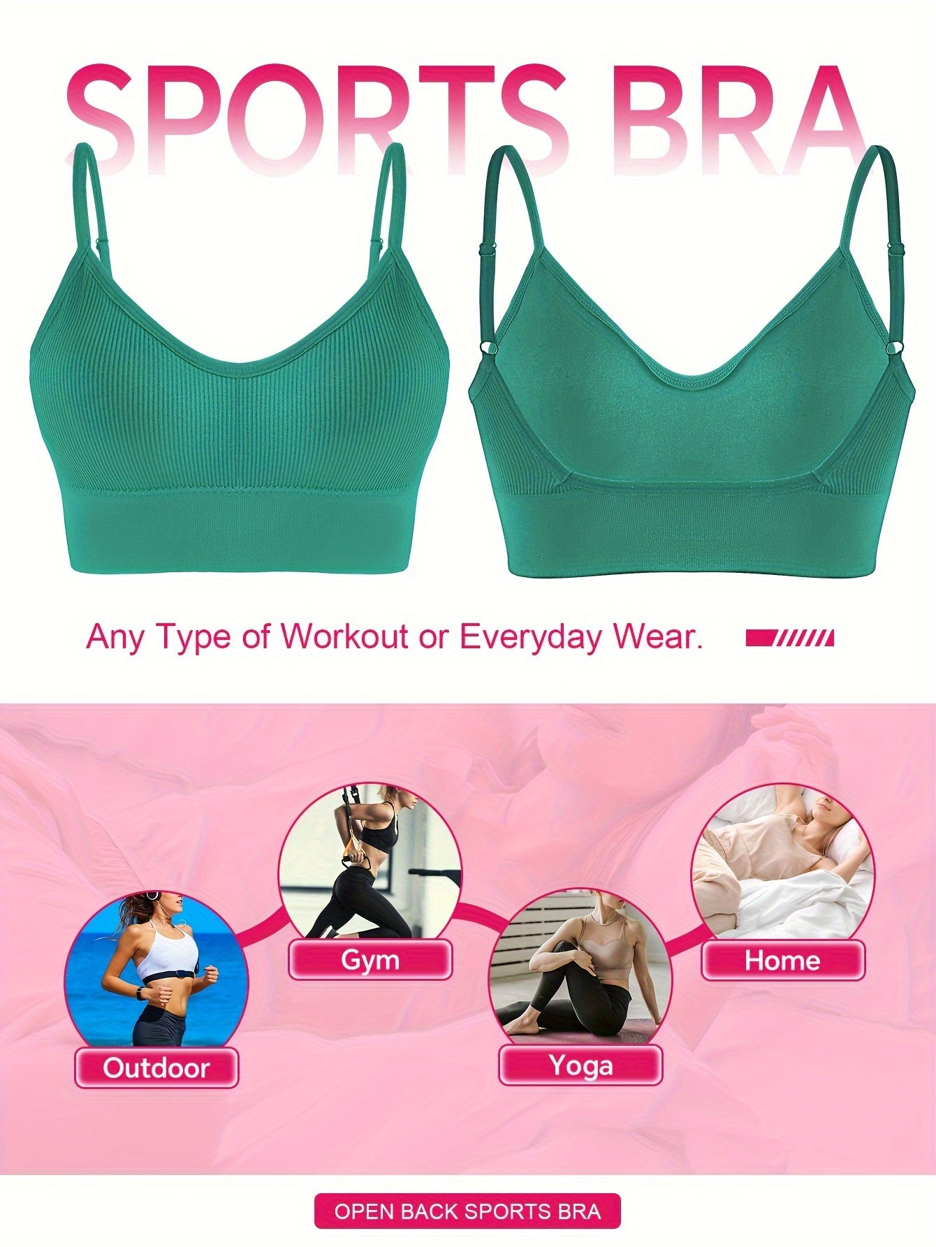 ComfyFit Solid Ribbed Sports Bra - Sports Bras for Women, Breathable Workout Fitness Intimates, Lingerie and Underwear with Superior Comfort and Support
