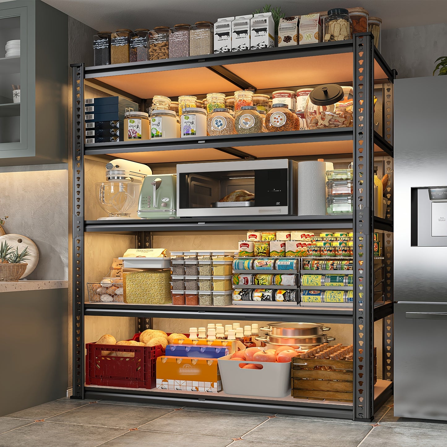 Heavy Duty 5-Tier Metal Garage Shelving Unit, 40"W x 72"H x 20"D, Adjustable Storage Shelves with Rolled Edge Design, 2500LBS Capacity, Easy Assembly for Garage, Pantry, Closet, or Office, Garage Accessories
