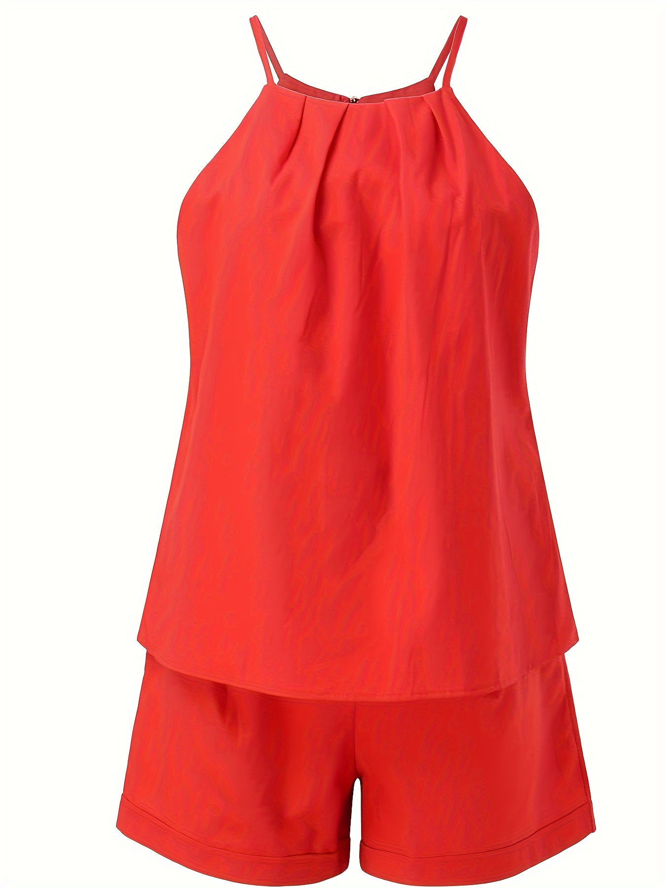Sleeveless Two-piece Set - Solid Casual Outfits, Pocket Shorts & Top - Women's Clothing