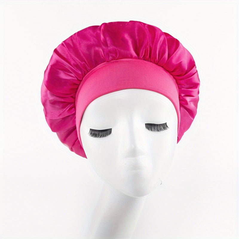 1pc Silky Satin Bonnet for Curly Hair - Wide Band Night Sleep Cap for Girls and Women - Soft and Comfortable Hair Cover for Sleeping and Styling