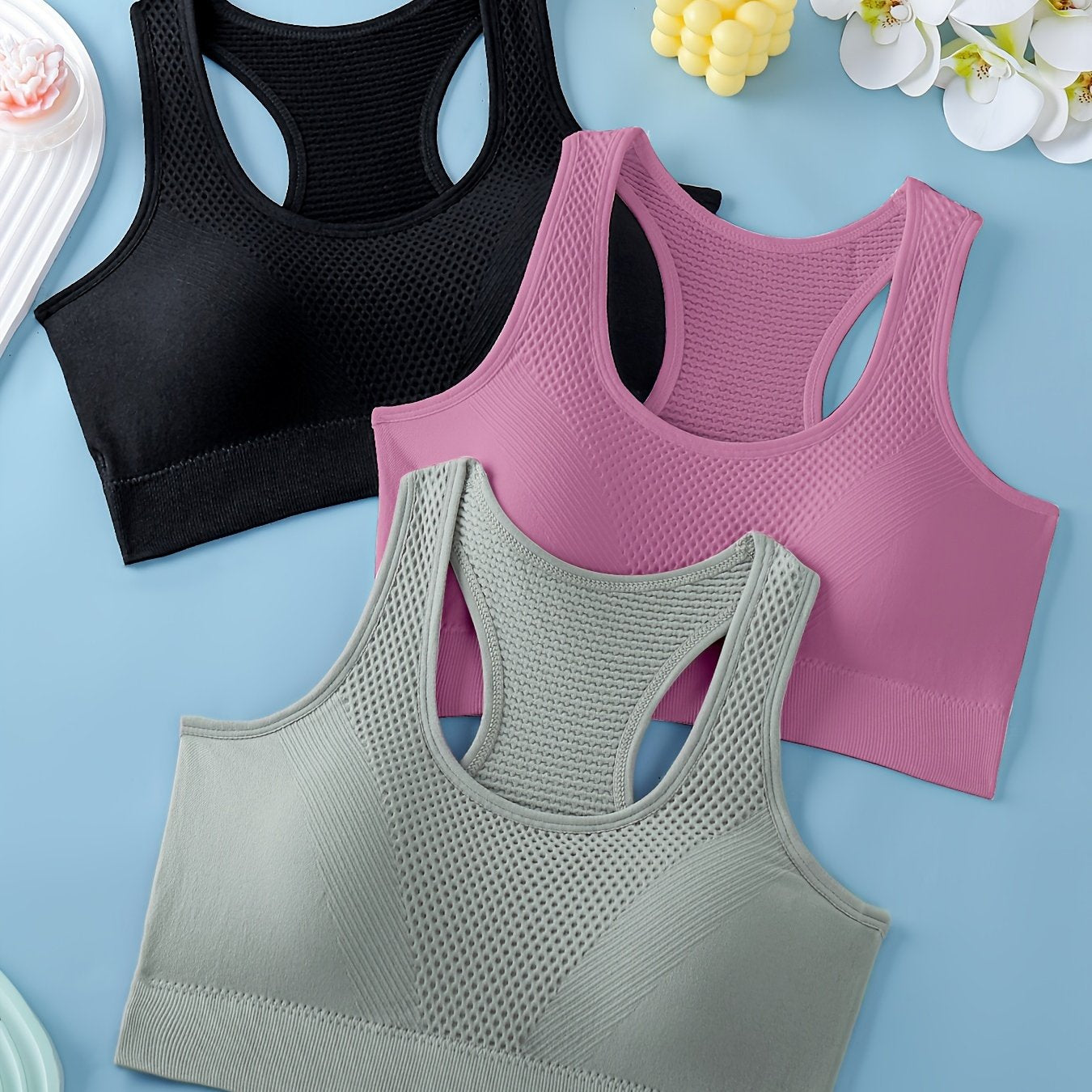 3pcs Sports Bras For Women, Breathable Back Yoga Fitness Running Tank Tops, Outer Wear Vest
