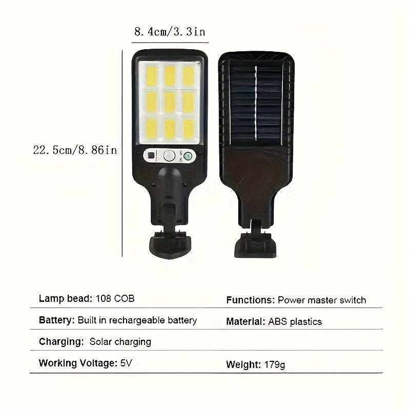 Solar-Powered LED Street Light 2200W | Human Body Induction | Remote Control | Durable Plastic | Semi-Flush Mount | Solar Panel | Energy-Efficient Outdoor Lighting for Gardens & Pathways, Security Lighting | Sleek Solar Light