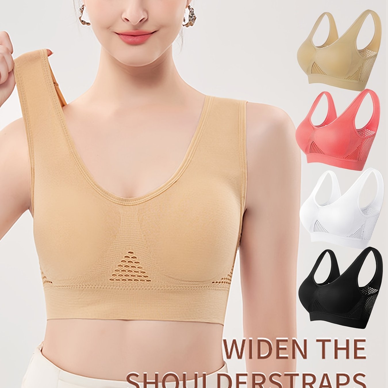 4 Pcs Seamless Push-Up Sports Bras for Women – Breathable Mesh Design, Wireless Comfort – Ideal for Yoga, Gym & Running Activewear