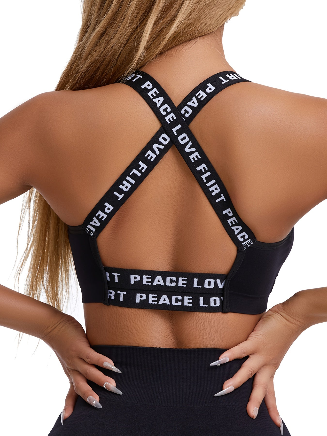 Comfortable And Breathable Set of 4 Lettered Sports Bras, Sleeveless Round Neck Activewear - Shockproof Running And Yoga Sports Underwear, Padded Wireless Women's Lingerie And Multi-Pack Sports Bras