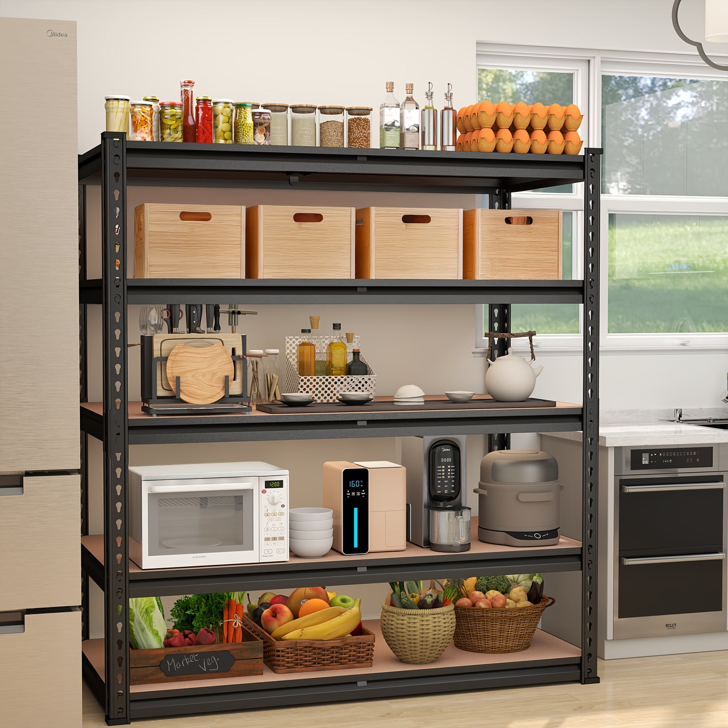 Heavy Duty 5-Tier Metal Garage Shelving Unit, 40"W x 72"H x 20"D, Adjustable Storage Shelves with Rolled Edge Design, 2500LBS Capacity, Easy Assembly for Garage, Pantry, Closet, or Office, Garage Accessories