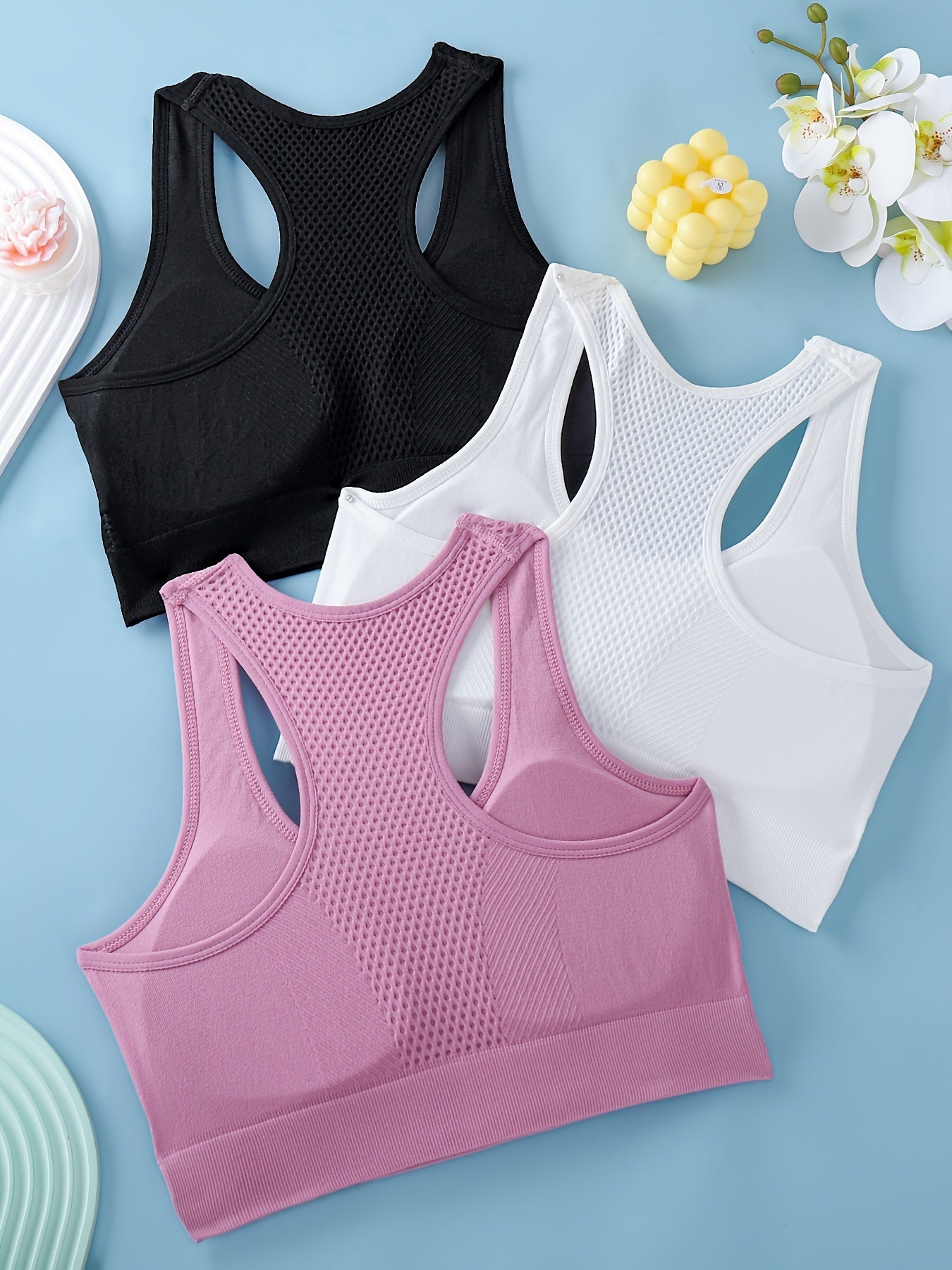 3pcs Sports Bras For Women, Breathable Back Yoga Fitness Running Tank Tops, Outer Wear Vest