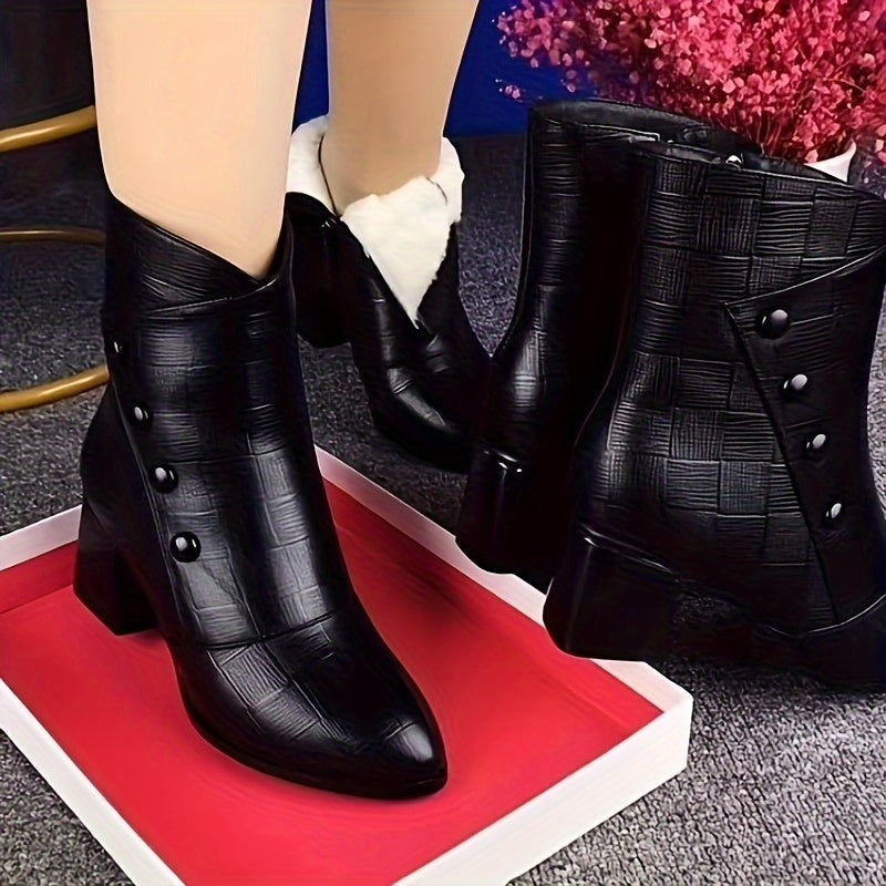 New Winter Women's Boots with Velvet and Thickened Waterproof Soft Cover Warm Boots with Pointed High Heels and Patterned Thick Heels Warm Shoes