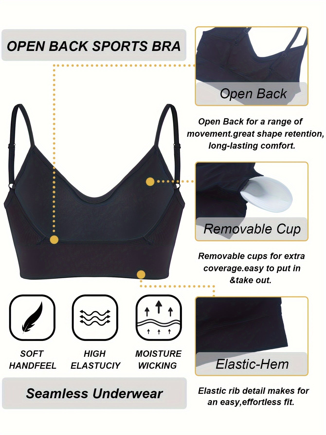 ComfyFit Solid Ribbed Sports Bra - Sports Bras for Women, Breathable Workout Fitness Intimates, Lingerie and Underwear with Superior Comfort and Support