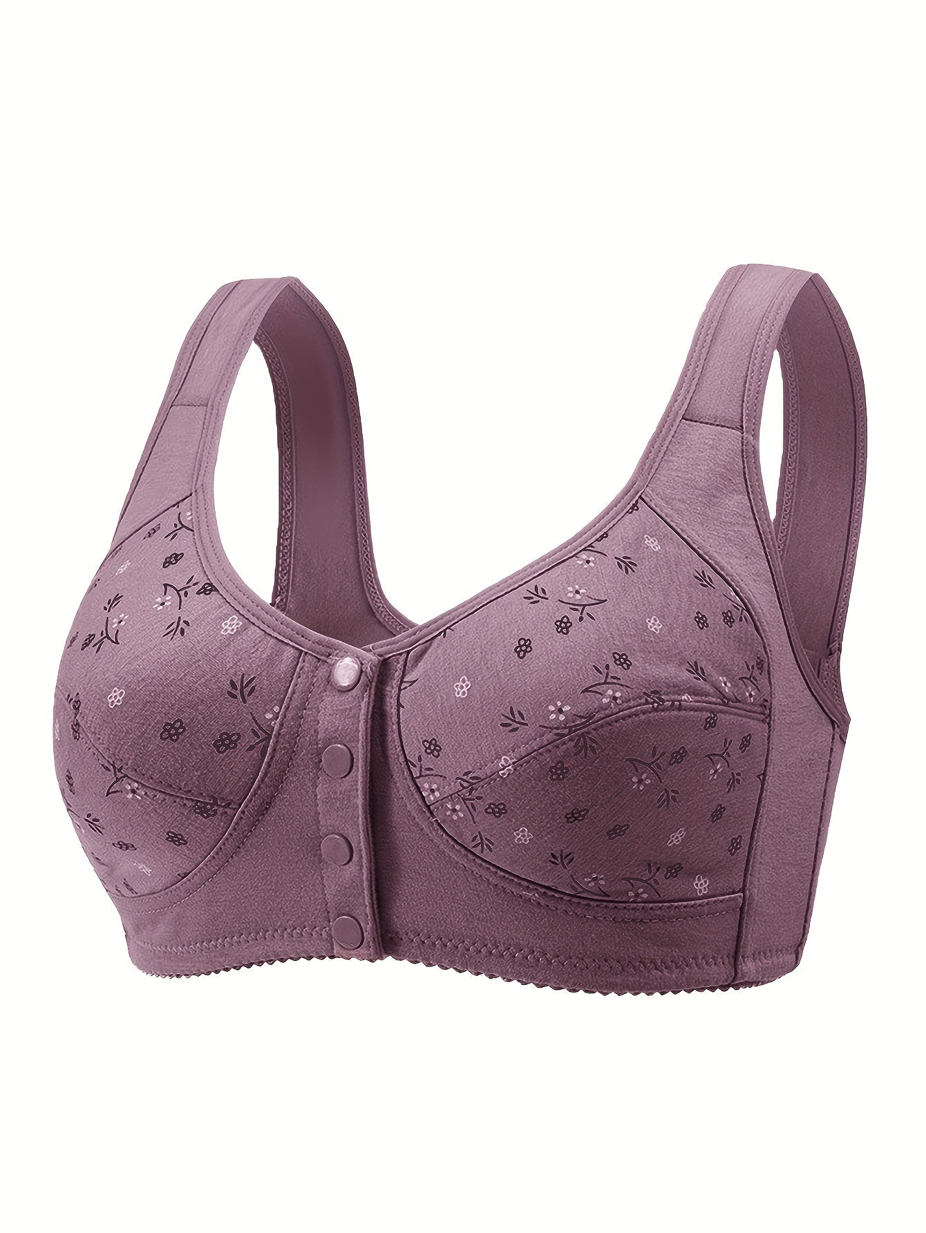 7pcs Set of Women'S Plus Size Non-Wired Bras, Solid Color, Simple Style, Slightly Elastic, No Bra Pads, Front Closure, Light And Breathable, Easy to Wear
