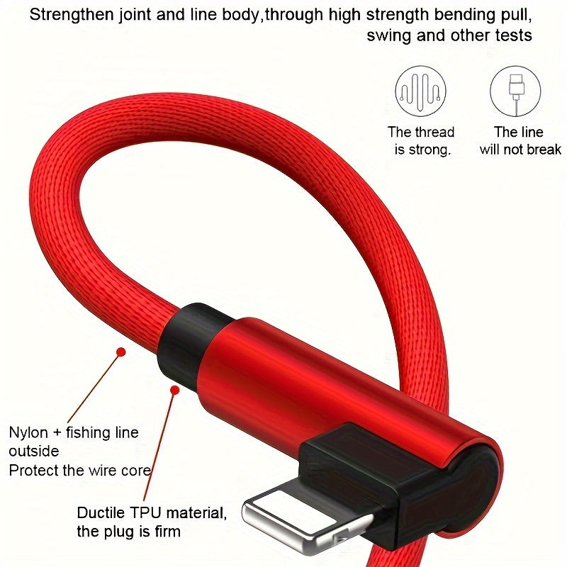 Fast Charging 90 Degree USB Cable for iPhone, iPad & More - Compatible with iPhone 14/13/12/11/X/8/7/7Plus/6/6S/5
