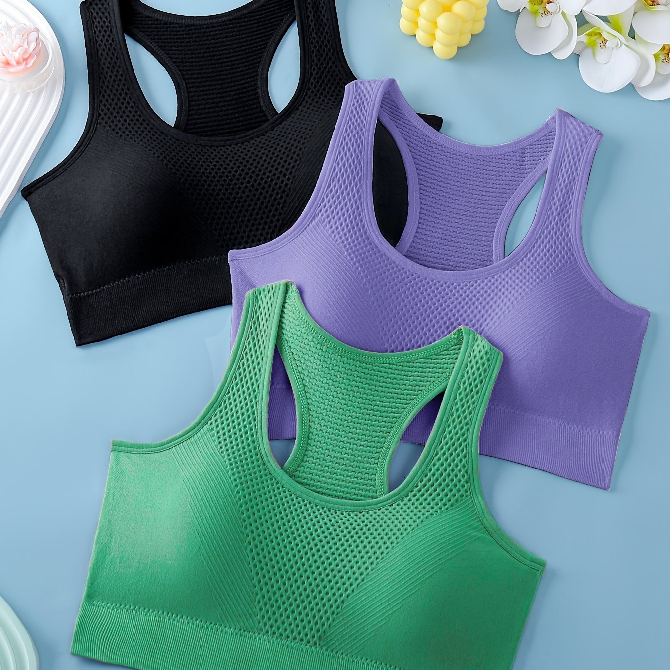 3pcs Sports Bras For Women, Breathable Back Yoga Fitness Running Tank Tops, Outer Wear Vest