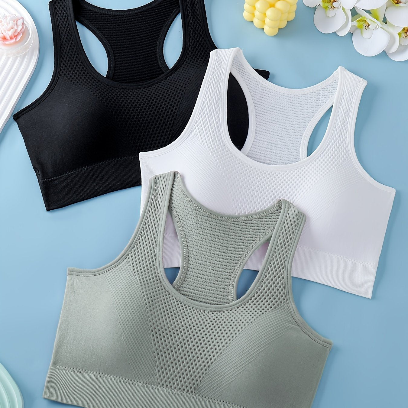 3pcs Sports Bras For Women, Breathable Back Yoga Fitness Running Tank Tops, Outer Wear Vest