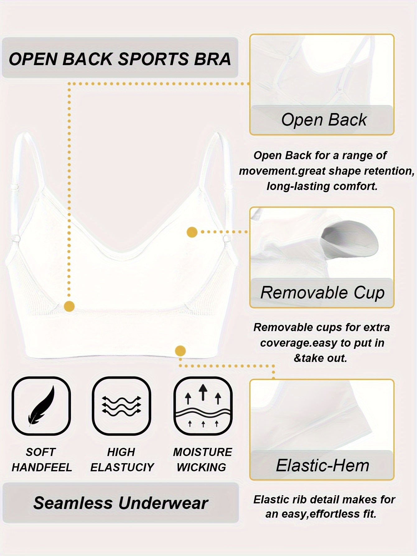 ComfyFit Solid Ribbed Sports Bra - Sports Bras for Women, Breathable Workout Fitness Intimates, Lingerie and Underwear with Superior Comfort and Support