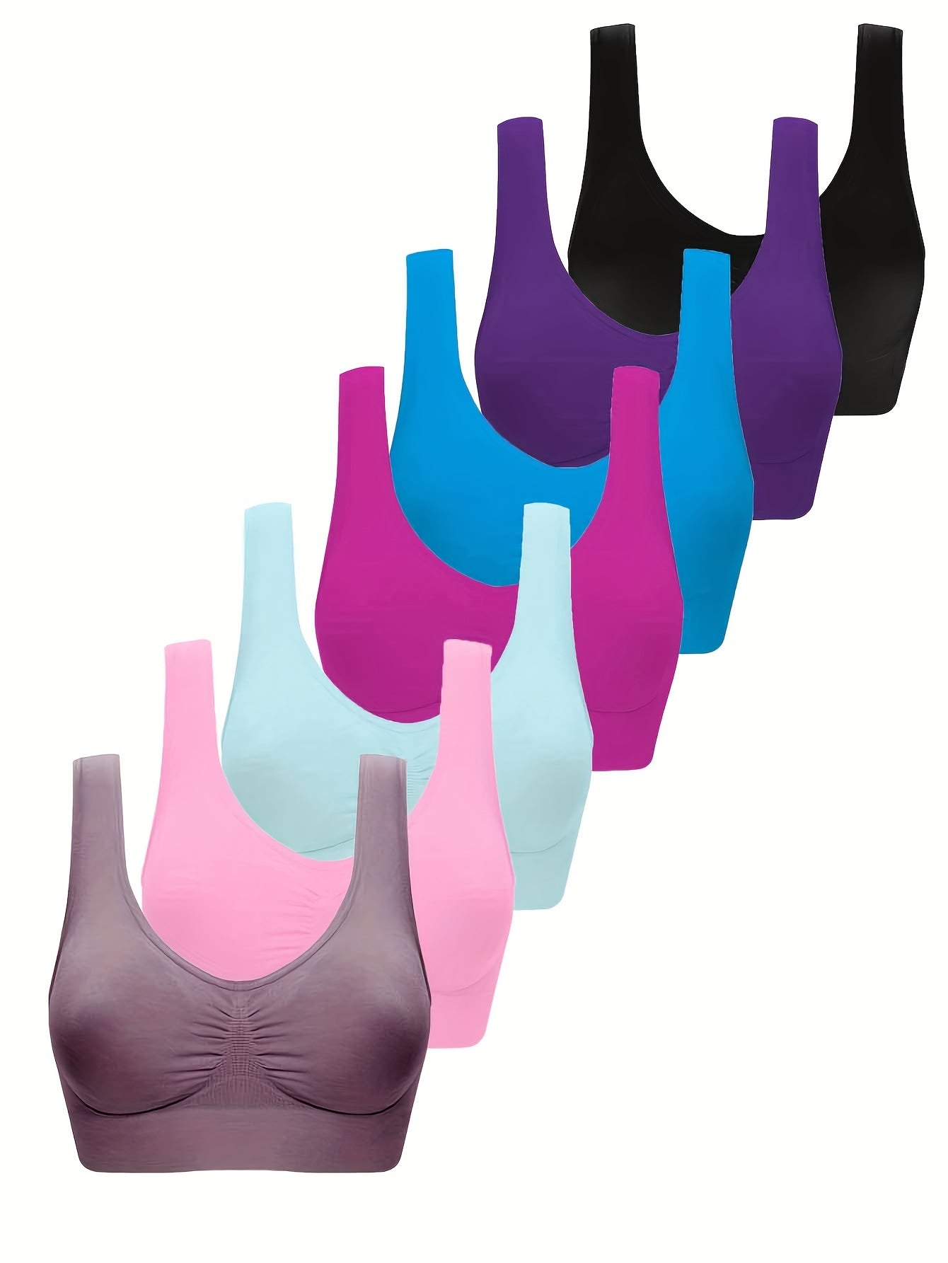 7pcs Women's Sports Bras - Comfy, Breathable Nylon & Elastane Blend, Wireless Design for Running & Workouts, Machine Washable