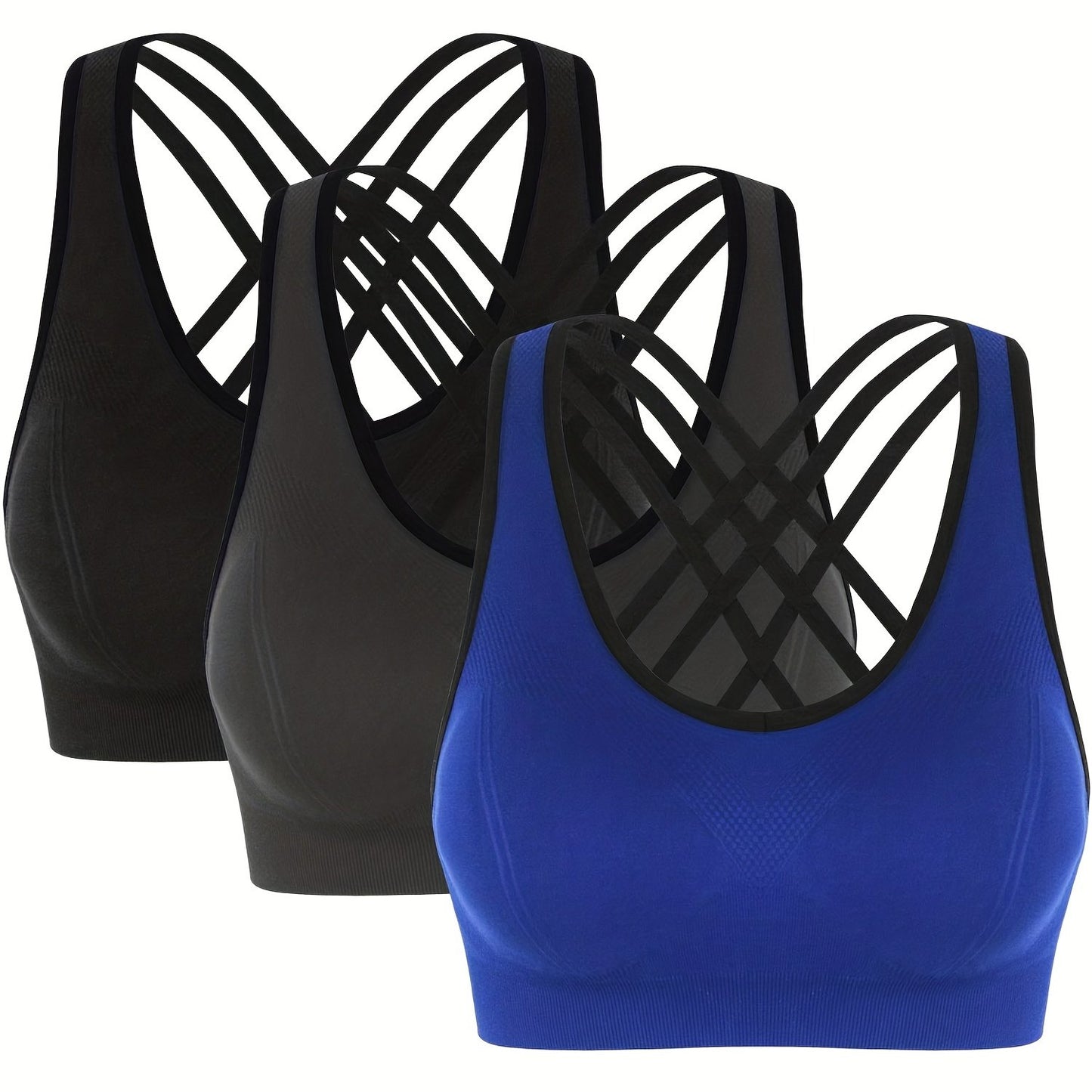 3pcs Criss Cross Back Sports Bras, Comfy & Breathable versatile Fitness Tank Bra, Women's Lingerie & Underwear