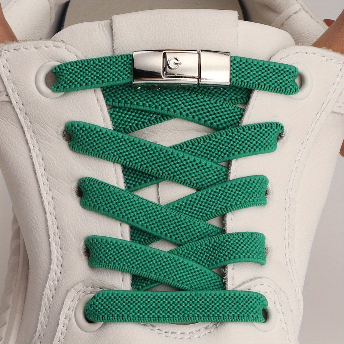 1pair Women's Polyester Laces Sneaker Accessories, White No Laces With Buckles
