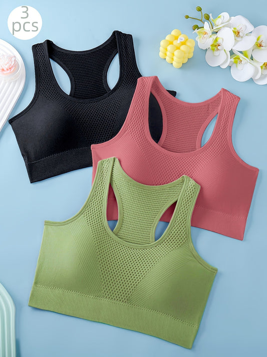 3pcs Sports Bras For Women, Breathable Back Yoga Fitness Running Tank Tops, Outer Wear Vest