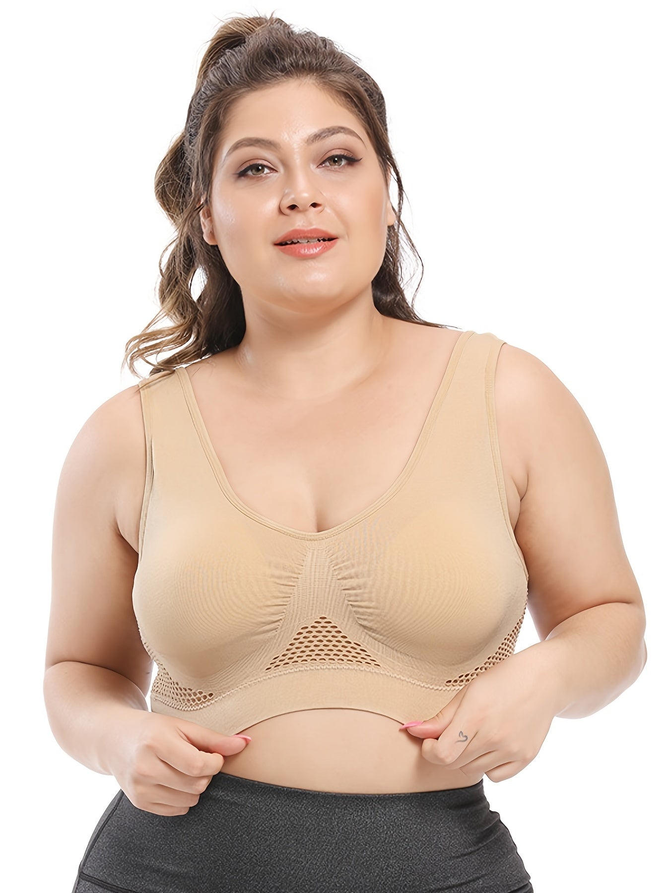 [Gentle Care] Plus Size Seamless Sports Bra for Women - Purple, Breathable Mesh Fabric, Push-Up with Removable Pads, Comfort Fit Vest Style, Sizes 36XL to 40XL, Plus Size Bra
