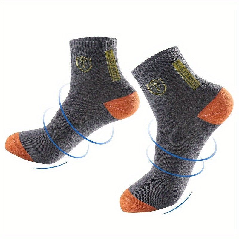 6pairs Men's Sweat Absorbing Embroidered Crest Athletic Socks, Ankle Socks