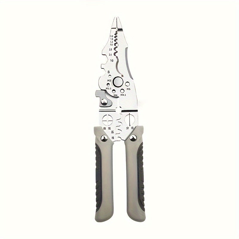 1pc Multi-functional Stainless Steel Wire Cutter And Stripper Pliers, 8.5in Industrial Grade Electrical Pliers For Wiring, Cutting, Stripping, Crimping, Gripping, Twisting, Nail Pulling, Metal Construction For Electricians An
