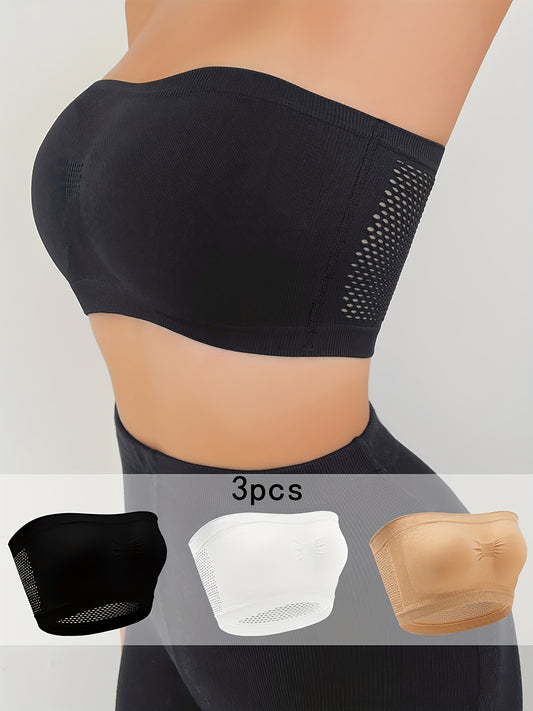 3pcs Strapless Bandeau Bras, Comfy & Soft Stretch Everyday Bra, Women's Lingerie & Underwear